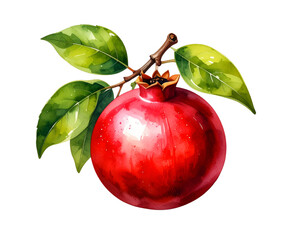 red apple with leaf isolated on white