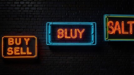 Neon signs for buying selling and salt orange