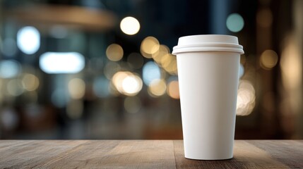Blank Coffee Cup Mockup on Wooden Table