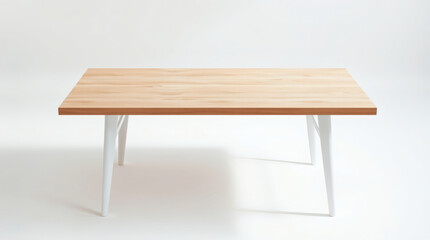 Fototapeta premium Modern square wooden table with white legs, perfect for home or office use, light wood finish.