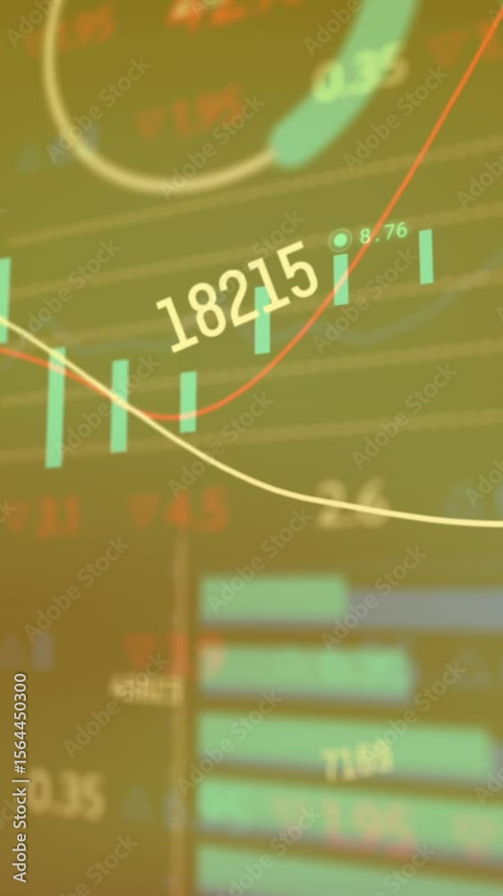 Poster animation of changing numbers with multiple graphs and trading boars over black background