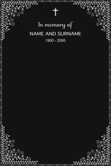 Vector - Black and white horizontal border or frame. Simple style. Rest in peace (RIP), Memorial card concept. Can be use for invitation, poster, web, banner.