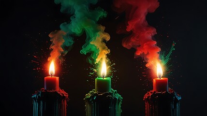 Red green yellow smoke candles image