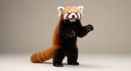 直立してポーズをとるレッサーパンダ｜愛らしくユーモラスな仕草で見る者を魅了する人気動物のスタジオ風ポートレート -生成AI