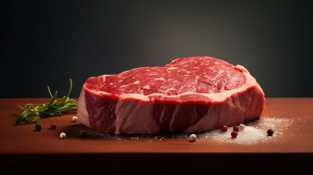 Raw beef steak on a wooden cutting board with fresh parsley - Powered by Adobe