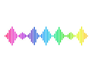 Colorful audio spectrum sound waves representing music frequency and rhythm isolated on white background