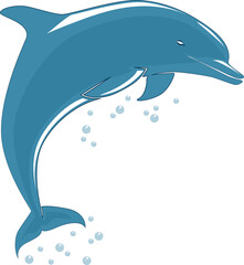 Dolphin jumping out of water on white background.Dolphin logo illustration.