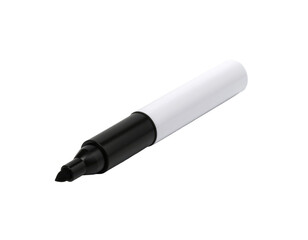 Black whiteboard marker with plastic body and bullet tip isolated on white background
