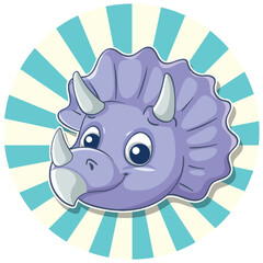 Playful Cartoon Triceratops with Retro Background
