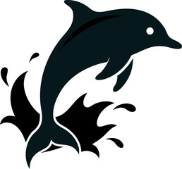 Silhouette of a jumping dolphin over waves for marine-themed designs.