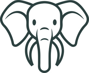 elephant head icon line art vector illustration on transparent background