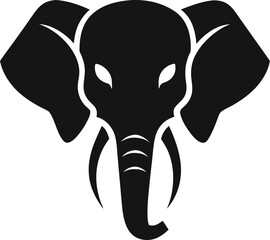 A black silhouette logo design featuring an elephant head