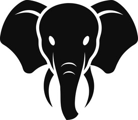 A black silhouette logo design featuring an elephant head