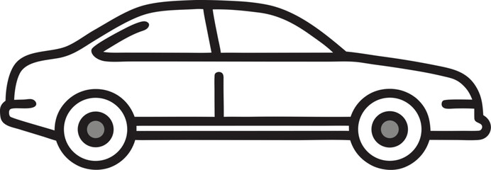 Minimalistic sedan car icon in line art style, vector representation with a clean look. Editable stroke.