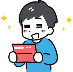 通帳を見て喜ぶ男性