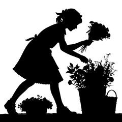 Girl Silhouette Arranging Flowers in Baskets bouquet