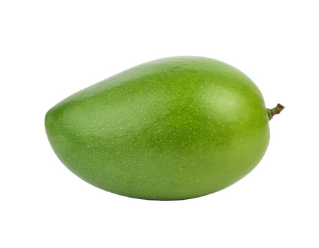 Fresh unripe green mango with smooth skin and natural shape isolated on white background