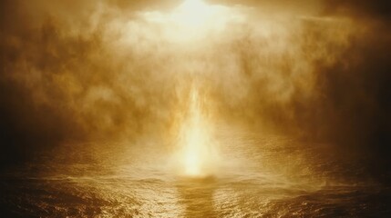 Mystical Golden Light Piercing Through Atmospheric Watery Landscape