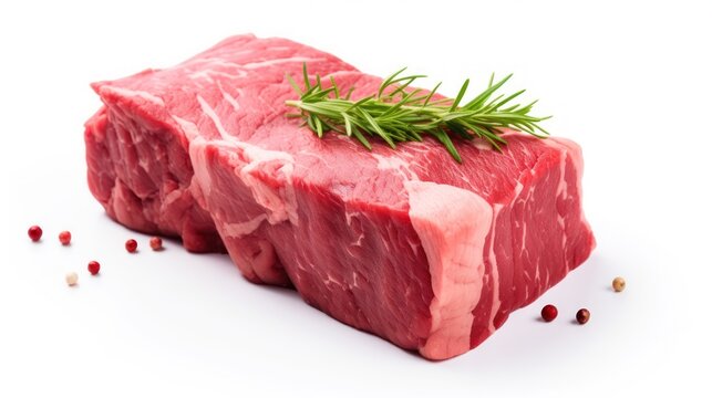 Fresh raw beef steak and red meat fillets on a white background and wooden board for cooking dinner - Powered by Adobe