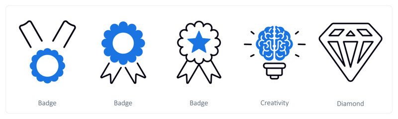 A set of 5 mix icons as badge, medal, achievement