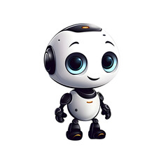 Charming little robot character stands cheerfully against a transparent backdrop, making it ideal for design projects or children's illustrations, transparent background