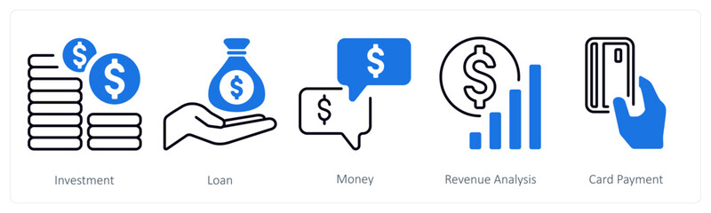 A set of 5 mix icons as investment, loan, money