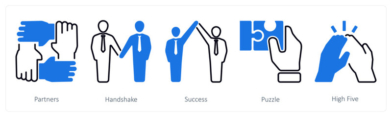 A set of 5 mix icons as partners, handshake, success