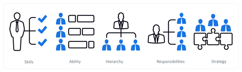 A set of 5 mix icons as skills, ability, hierarchy