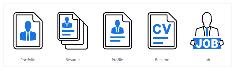 A set of 5 mix icons as portfolio, resume, profile