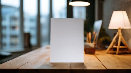 Blank White Card Mockup on Wooden Desk