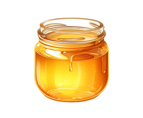 Golden honey drips delightfully from a glass jar, a sweet treat against a transparent background, perfect for adding a touch of honeyed flavor.