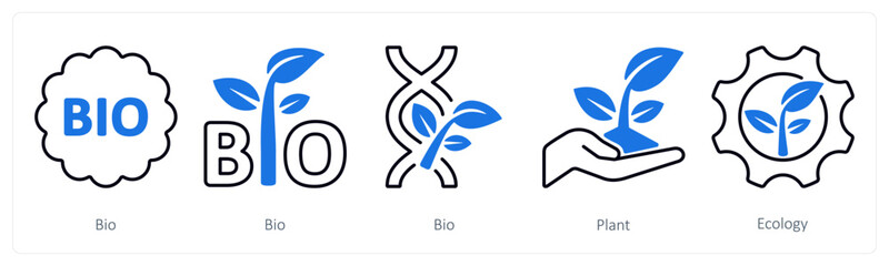 A set of 5 mix icons as bio, biology, plant