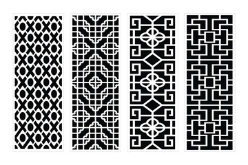 Four Black And White Seamless Patterns With Geometric Ornamentations For Laser Cut Decoration