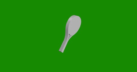 Isolated realistic white tennis racket symbol front view with shadow. 3d illustration on green chroma key background