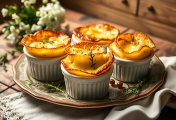 Towers of scalloped potatoes with Gruy&Atilde;&uml;re cheese and thyme