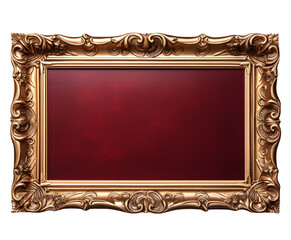 An ornate golden frame with luxurious details surrounds a rich red background, evoking classic elegance and artistic sophistication for presentations, transparent background