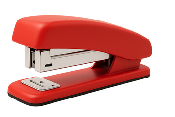 Red plastic stapler isolated on transparent background