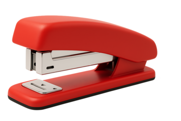 Red plastic stapler isolated on transparent background