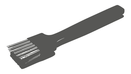 A single dark gray paintbrush with a wide head and bristles shown in a dynamic silhouette style