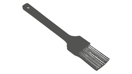 A dark grey silhouette of a paintbrush with a hole in the handle on a white background