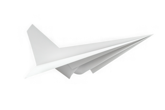 Paper airplane origami craft fly plane white toy papercraft aviation travel flight design object isolated on transparent background