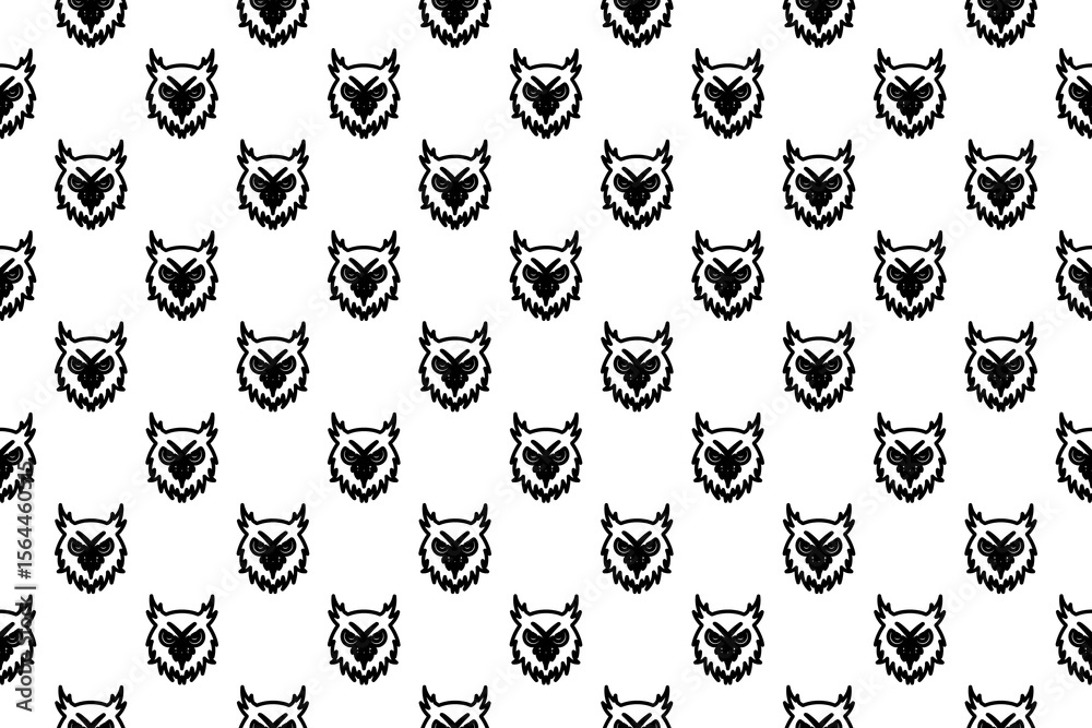 Aufkleber Seamless pattern completely filled with outlines of owl head symbols. Elements are evenly spaced. Illustration on transparent background