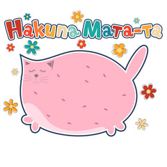 Retro cat Hakuna Mata-ta lazy positive in floral style