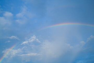 Secondary rainbows occur after rain, a seasonal change concept in the rainy season.