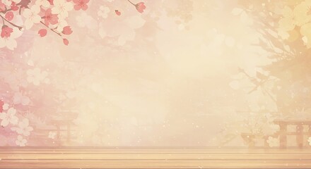 Delicate cherry blossoms and a tranquil scene.