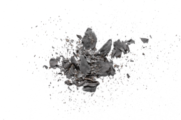 Ashes from the burning,grunge paper ash scattered isolated on white background,gray ash texture isolated on transparent background
