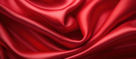 Smooth, shiny red satin fabric creates a luxurious and elegant backdrop with flowing curves, perfect for fashion or Valentine's Day