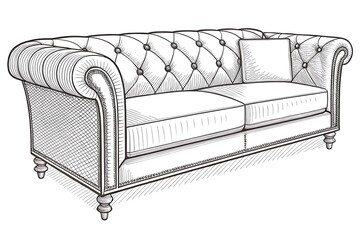 Fototapeta premium Illustration of a chesterfield style sofa with pillow
