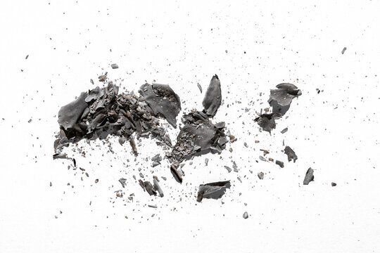 Ashes from the burning,grunge paper ash scattered isolated on white background,gray ash texture isolated on transparent background