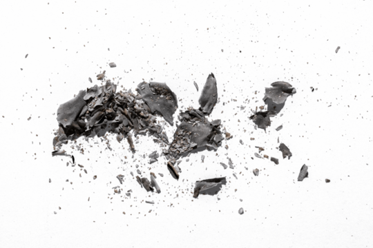 Ashes from the burning,grunge paper ash scattered isolated on white background,gray ash texture isolated on transparent background
